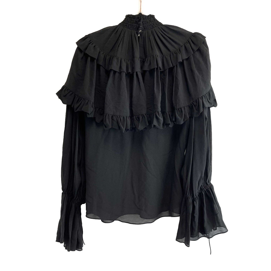 Saint Laurent Excellent Tiered Ruffled Silk Blouse Black - 34 US 4 Top