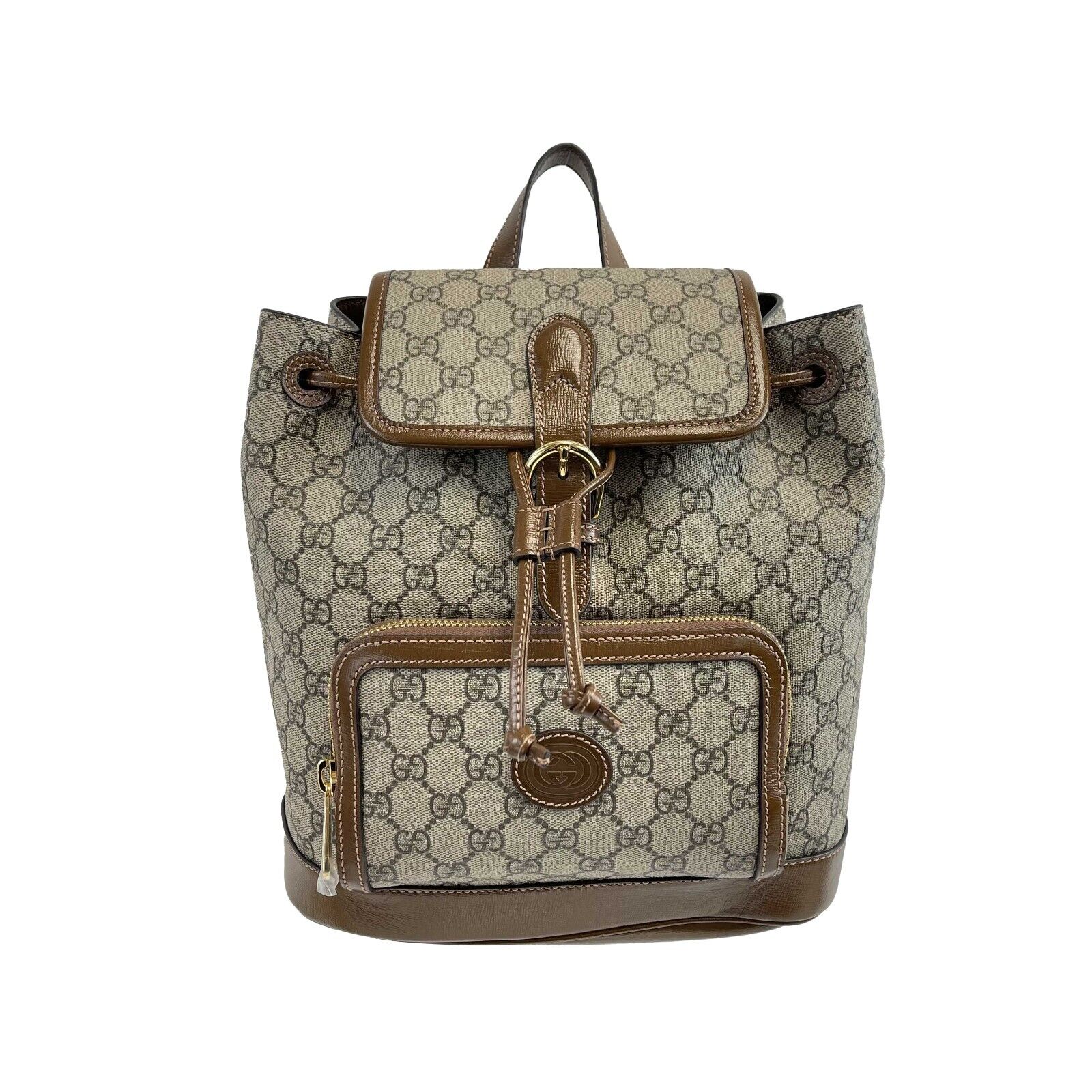 Gucci Beige White GG Supreme Canvas Interlocking G Backpack