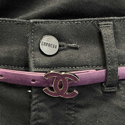 Chanel Pristine Skinny CC Logo Leather Purple Belt 90/36 2012