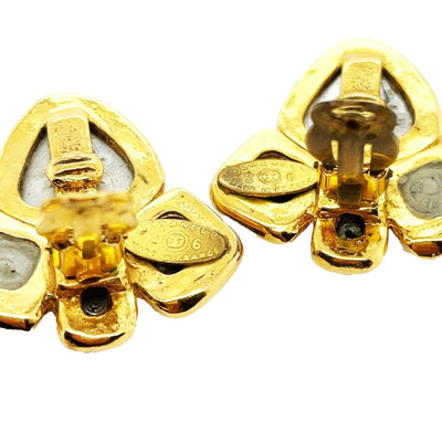CHANEL - Vintage Collection 26 Gold-Tone - Stone Embellished Clip On Earrings