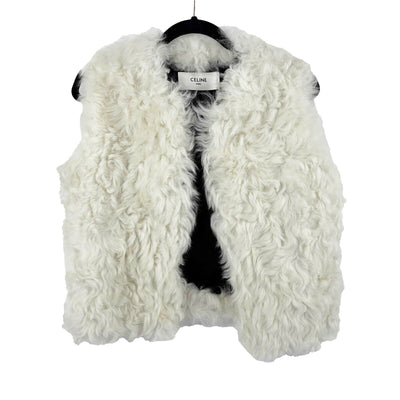 Celine - 2020 Shearling Vest Jacket Waistcoat - Ivory - 34 US 2 XS