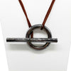 Hermes - Brown Rope Necklace - Skipper Double Wrap - Circle Bar - Silver
