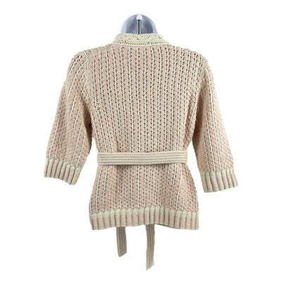 CHANEL -18P Cotton Blend Woven Knit Sweater - Pastel Pink / Ecru - 36 US 4