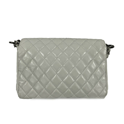 CHANEL - White / Aged-Silver CC Quilted Medium Leather Flap Crossbody / Shoulder