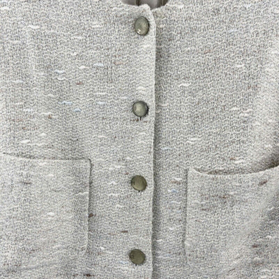 Chanel - Metallic Tweed Jacket - Grey, Silver, White - CC Buttons - Size S
