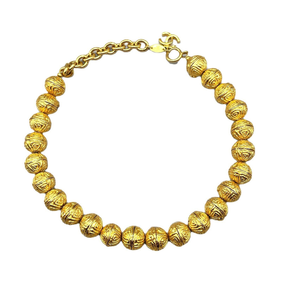 CHANEL - Vintage 1986 Ball Gold Tone Necklace - Adjustable Length