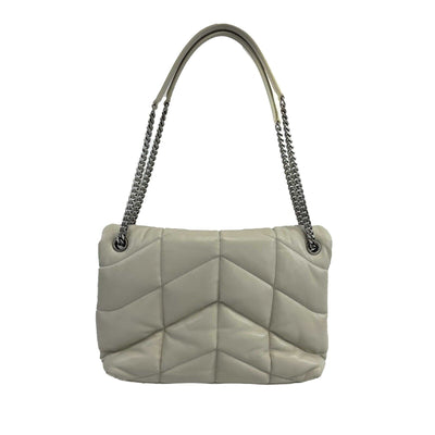 Saint Laurent - White Puffer Medium Chain Bag in Quilted Lambskin Shoulder Bag