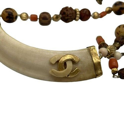 Chanel - Collection 29 - Rare Ivory Elephant Tusk Enamel CC Necklace Choker