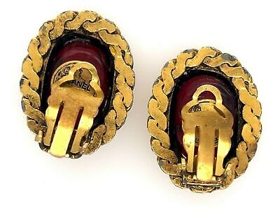 CHANEL - Vintage 70s Gripoix Clip On - Gold Tone and Deep Orange Red - Earrings