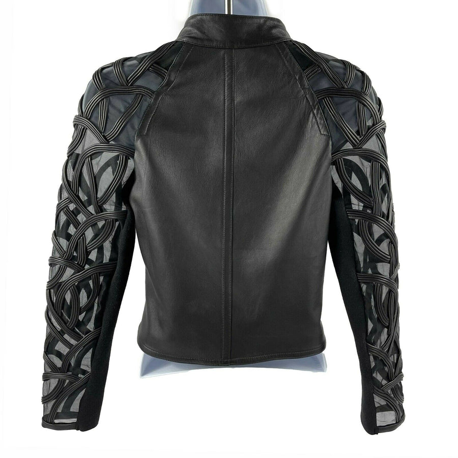 Yigal Azrouël - Sheer Embroidered Black Leather Moto Jacket - 2 / XS