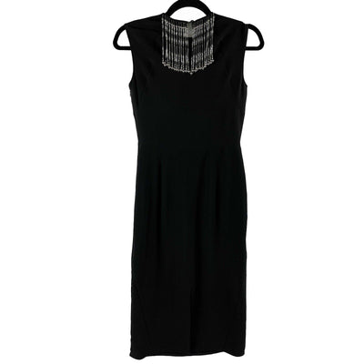 PRADA - Beaded Fringe Sheath Midi Dress - Black / Clear and Silver Beads