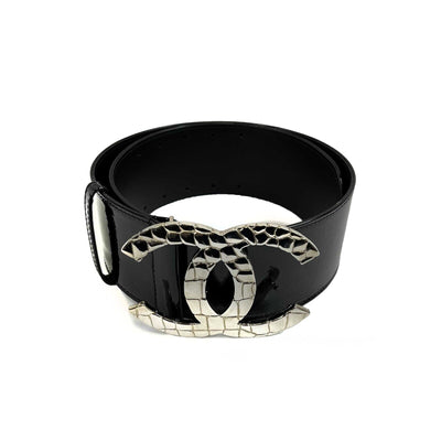 CHANEL - Excellent - 07P CC Logo Wide Patent Waist - Black - 80 - 32 - Belt