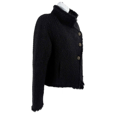 CHANEL -13A Paris-Edinburgh Black Tweed Plaid Jacket - Gripoix Buttons - 36 US 6