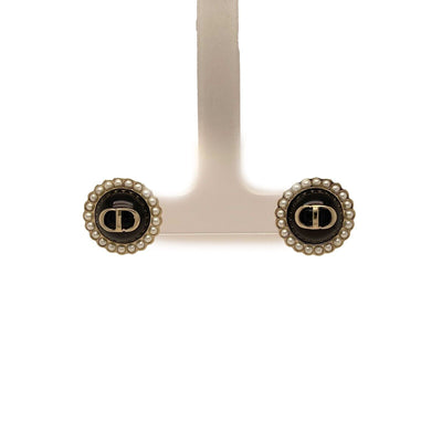 Christian Dior -Petit CD Stud Earrings - Black, Gold, Pearl