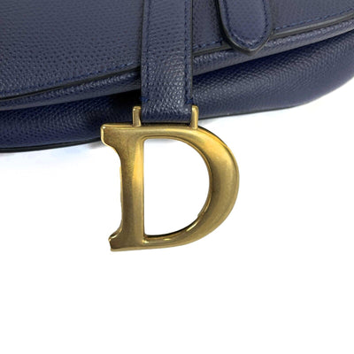 Christian Dior - Calfskin Leather Saddle Bag Navy Blue / Gold CD Shoulder Bag