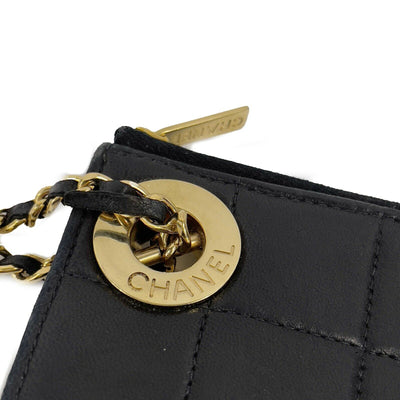 CHANEL - Vintage Mini Handcuff Wristlet Clutch - Black / Beige / Gold Ring
