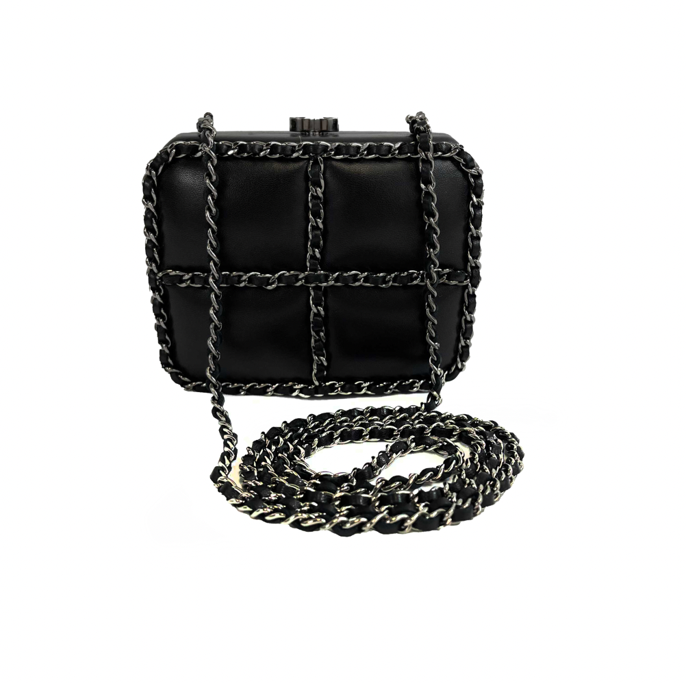 Chanel - Chain Around Mini Crossbody / Clutch - Black / Silver Leather Bag