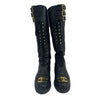CHANEL - 92/93 Tall Leather Vintage CC Combat Knee High Boots FR 39 US 8