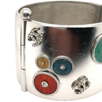 CHANEL - 02C Millennium Silvered Cuff - Enamel Multicolor Circles - CC Logo - OS