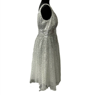 Marchesa Notte - New w/ Tags - Silver Sequined A-Line Dress - Size 2