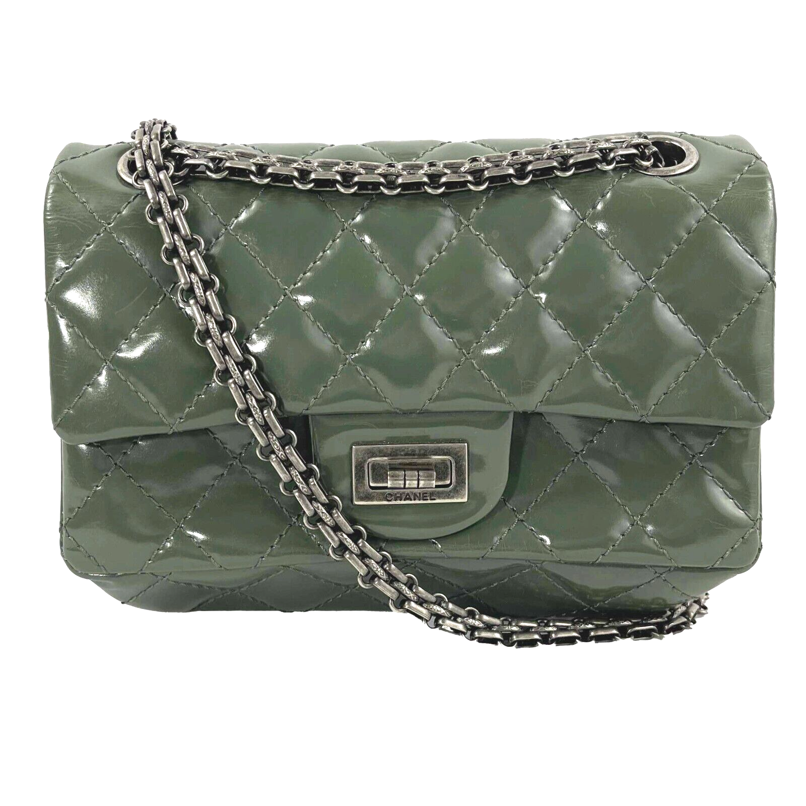 CHANEL Patent Quilted Small Accordion Reissue 2.55 Flap - Olive Green  Crossbody