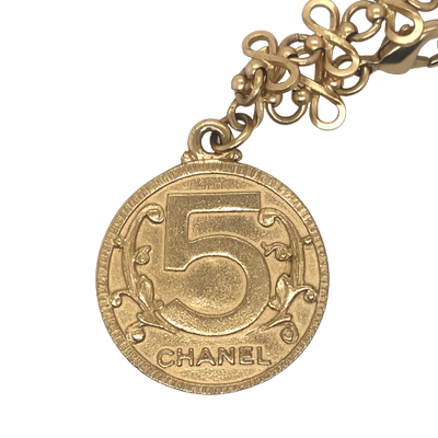 CHANEL - Vintage 03P Side Portrait '5' Medallion Chain Gold 'CHANEL' Bracelet