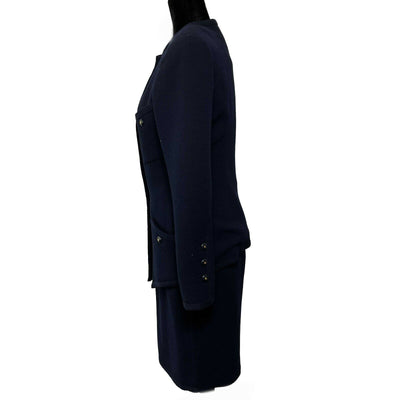 CHANEL - Vintage Navy Suit CC Buttons - Jacket / Skirt Set 40 US 8
