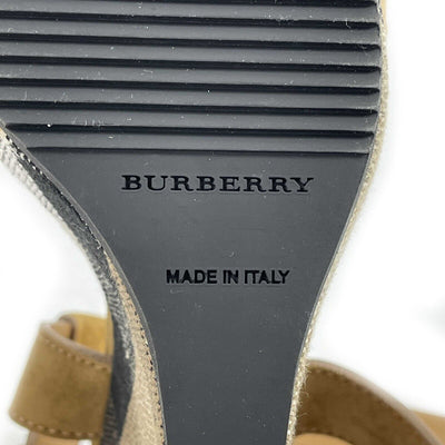 Burberry - Suede Goldfinch Check Wedges - Camel - 37.5 US 7.5