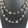 CHANEL - Excellent - A18 V Chanel Pearl Long Necklace - Silver / White FULL KIT
