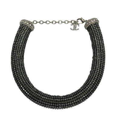Chanel - 17K CC Rhinestone Crystal Choker Necklace - Black / Silver
