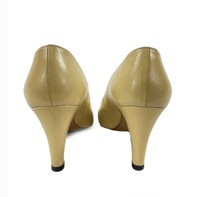 CHANEL - Leather CC Pointed Toe Pumps - Beige - 39 US 9