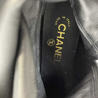 CHANEL - Gold Laminated Chevre Thigh High Leather Boots - 37 / US 7 - Shoes