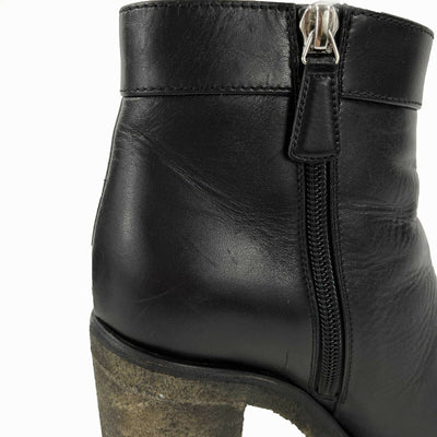 CHANEL - CC Turn Lock Ankle Leather Bootie Boots - Black / Silver - 36 US 6