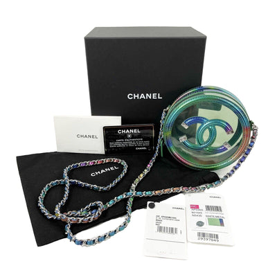 CHANEL - New w/ Tags - CC Rainbow PVC Round Mini Clutch with Chain Crossbody