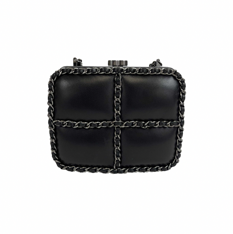 CHANEL - Chain Around Mini Crossbody / Clutch - Black / Silver Leather Bag