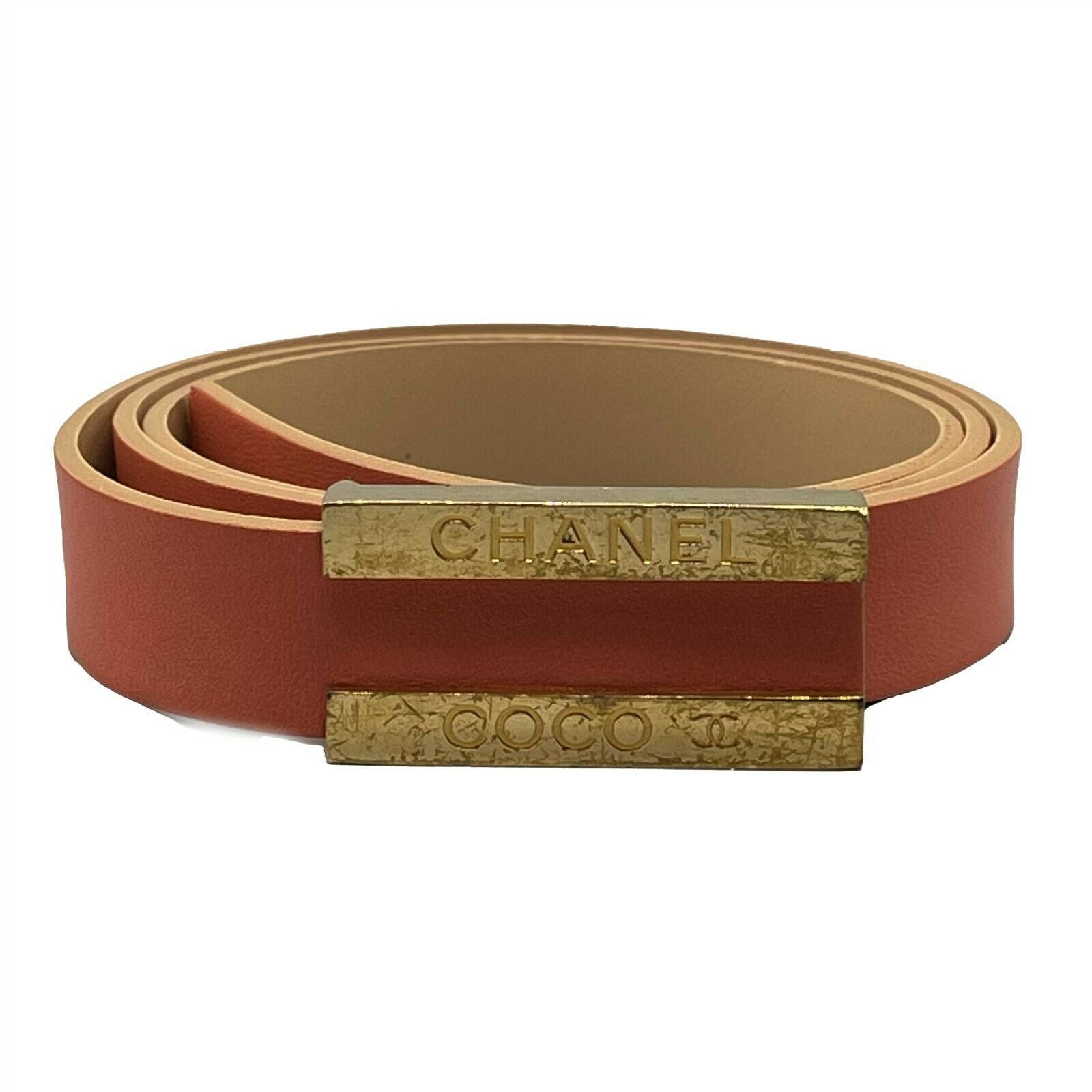 CHANEL - 01P 2001 Spring Vintage Leather Belt -Salmon / Gold 80 / 32 -  BougieHabit