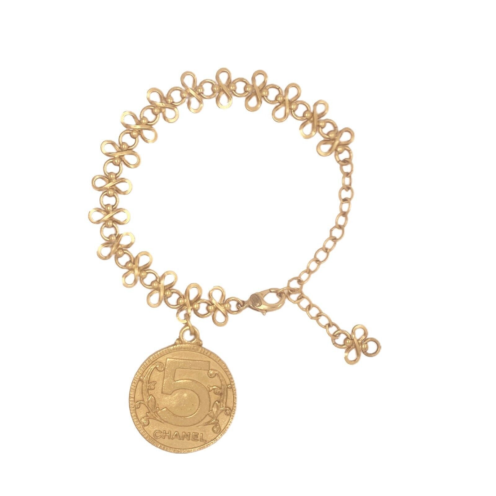 Chanel - Vintage 03P Side Portrait '5' Medallion Chain Gold 'Chanel' Bracelet