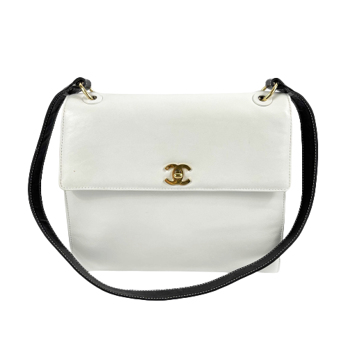 vintage black chanel handbag white