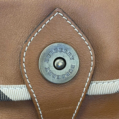 Burberry - Brown Leather Shoulder Bag w/ Signature Fabric Edges