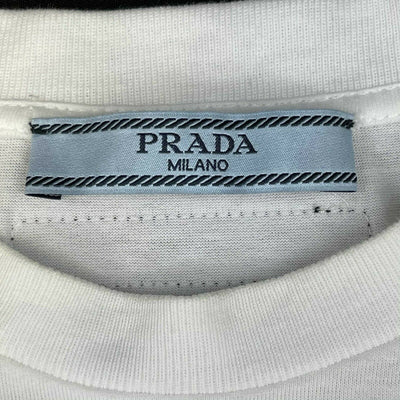Prada - White T-Shirt with Rubber Patch Logo on Back at Top - Size Men US XS