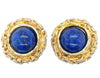 CHANEL - 93A Woven Chain Lapis Lazuli Cabochon Button Earrings Gold / Blue