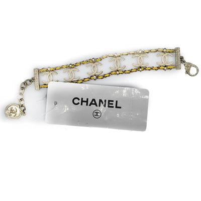 CHANEL - CC Chain Link Gold Tone Leather Bracelet - New w/ Tags