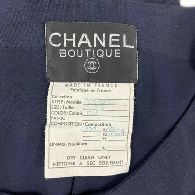 CHANEL - Wool Suit Cascade Jacket and Skirt - CC Buttons - Navy / Gold 36 US 6