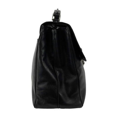PRADA - Vitello Leather Double Buckle Briefcase - Black / Silver