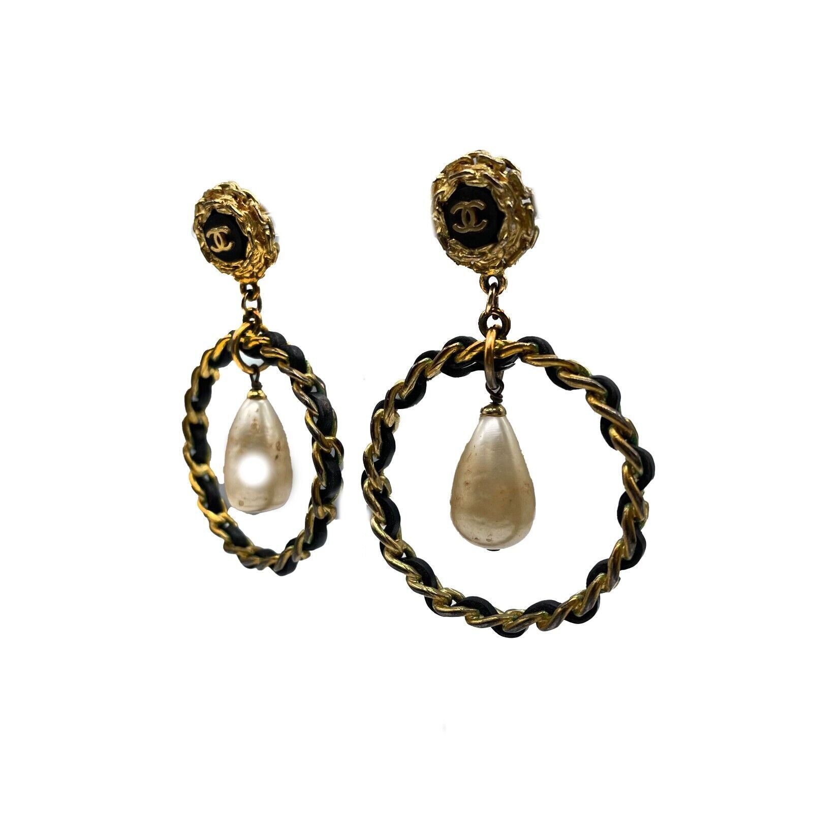 Louis Vuitton Charm and Pearl Hoop Earrings