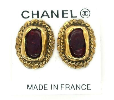 CHANEL - Vintage 70s Gripoix Clip On - Gold Tone and Deep Orange Red -  Earrings