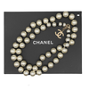 CHANEL - 2016 Jumbo Pearl CC Necklace - Long White / Black / Champaign Gold