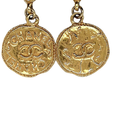 CHANEL - Vintage 1970s Faux Pearl Medallion CC 'CHANEL' Clip-On Earrings