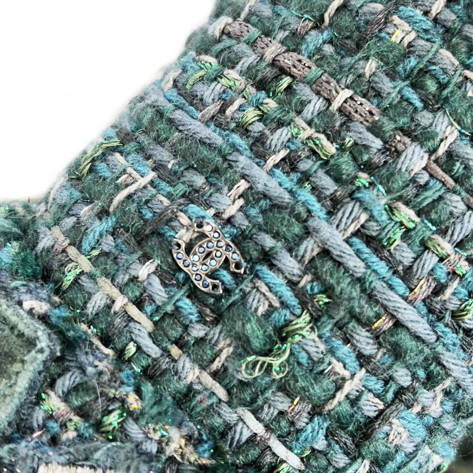 CHANEL - 12A Green Fantasy Lesage Tweed Dress Metallic Thread - FR