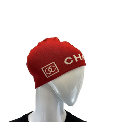 CHANEL - 2000s CC Sports Knitted Beanie - Red - One Size - Hat